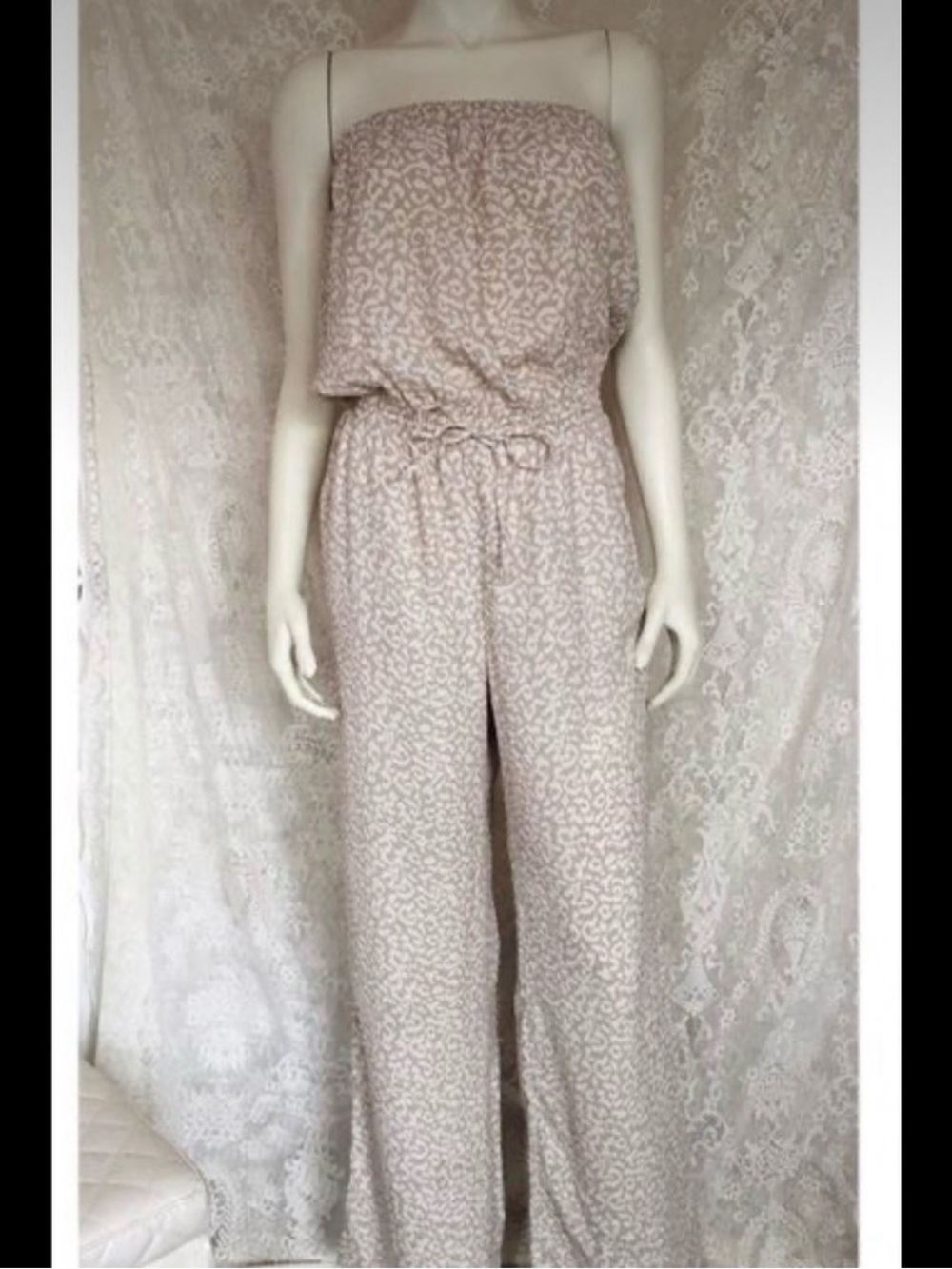 Ann Taylor Loft strapless leopard cheetah beige white bandeau jumpsuit XXS